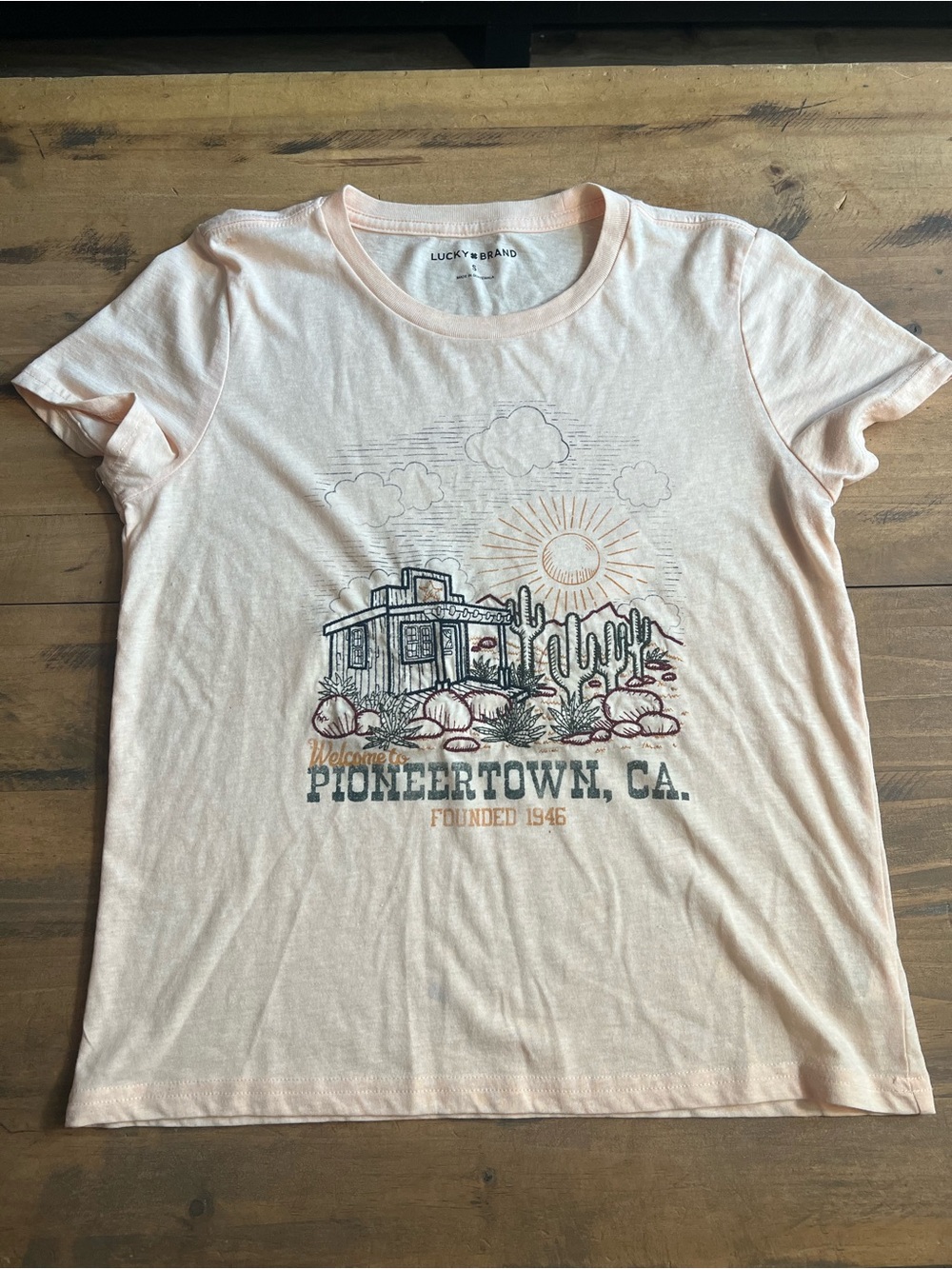 Lucky Brand Light Peach Graphic Tee with Desert Embroidery